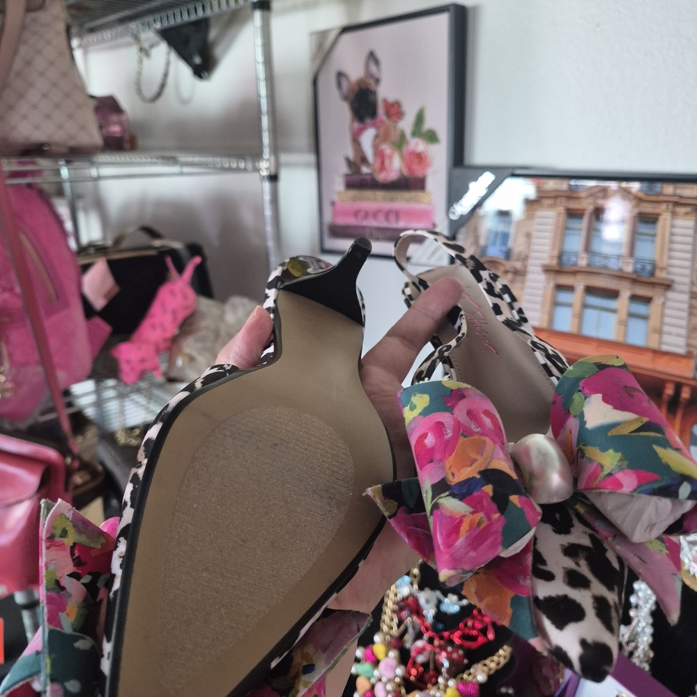Betsey Johnson Leopard Slingback Sandals with Floral Bow - Picture 2 of 4